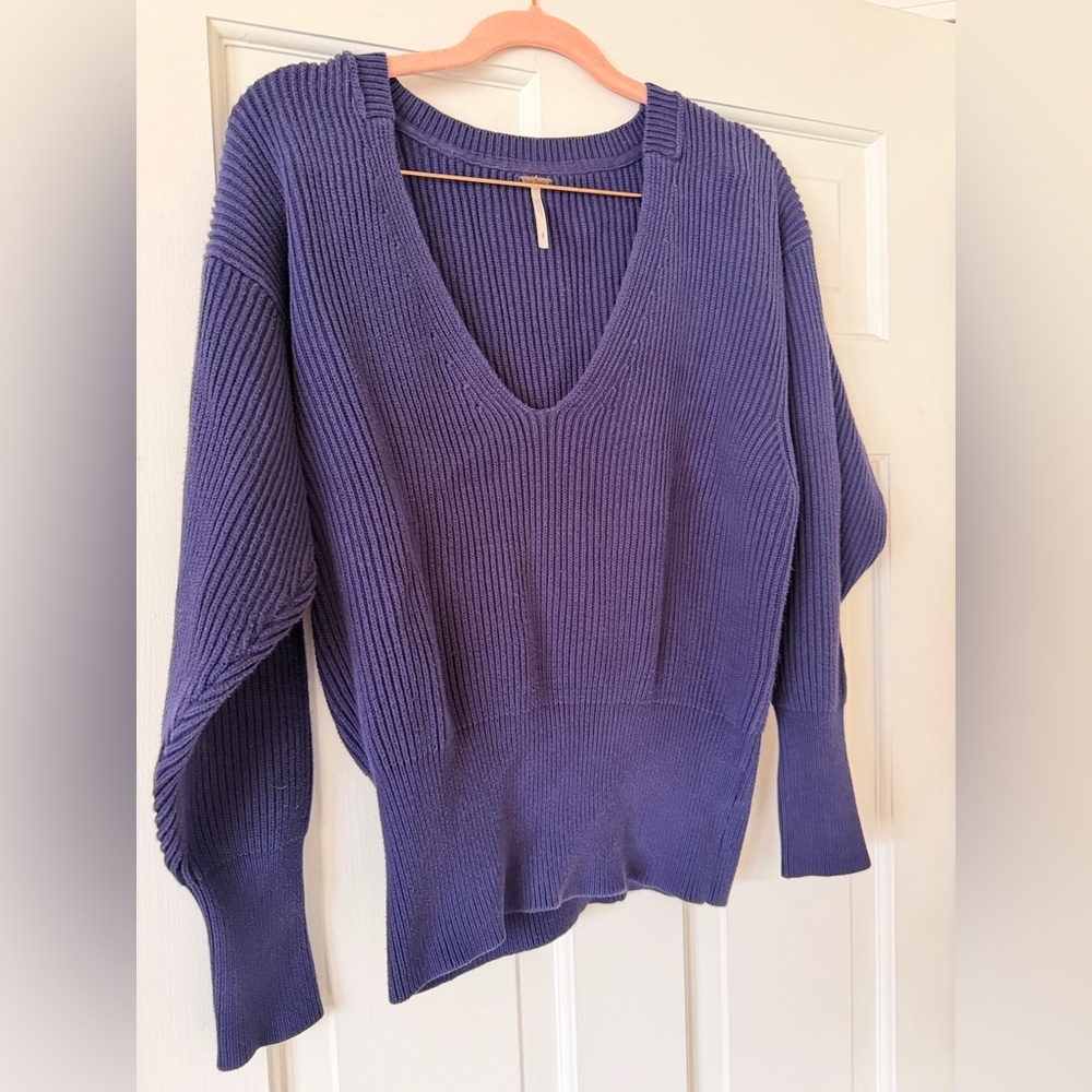 Free People Deep Purple V-Neck Sweater